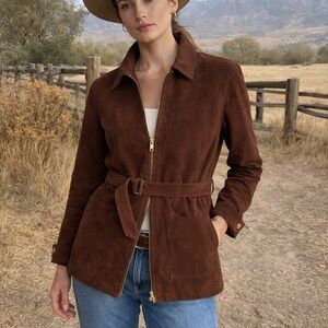 Vintage Ralph Lauren Golf Suede Jacket Leather RRL Safari Coat Belted Zip Up L